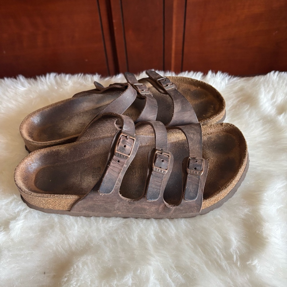Birkenstock Granada Size 39 Florida Oiled Tobacco Brown Leather Sandals 8 Strap